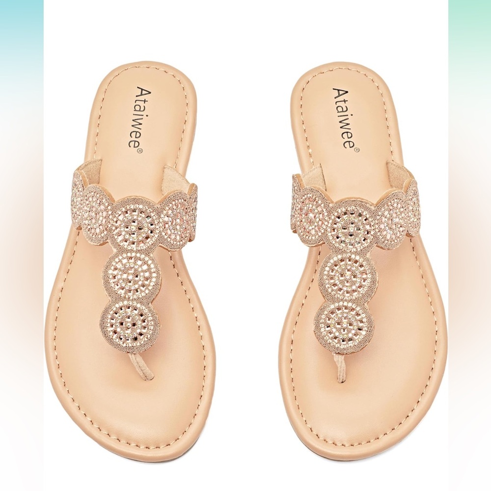 NWT Casual Bling Bohemian Thong Slip on Summer Flat Sandals, MULTI COLORS